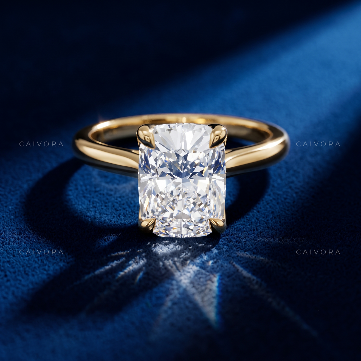 Elongated Cushion Cut Hidden Halo Pavé Tulip Engagement Ring