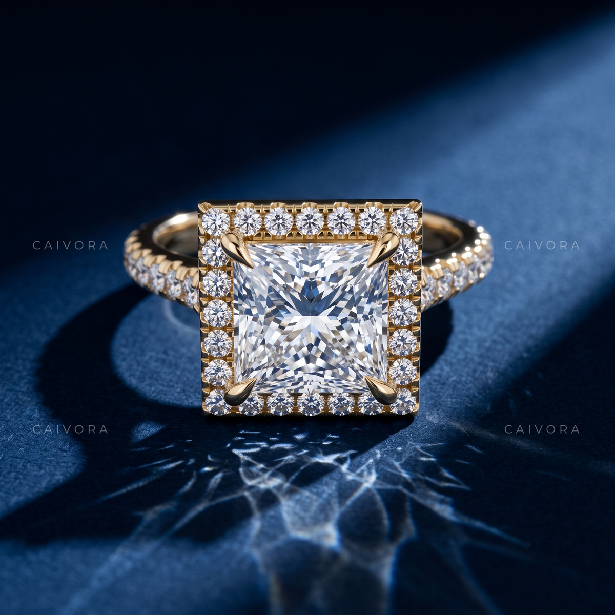 Modern Halo Engagement Ring with Princess Diamond & Pavé Accents