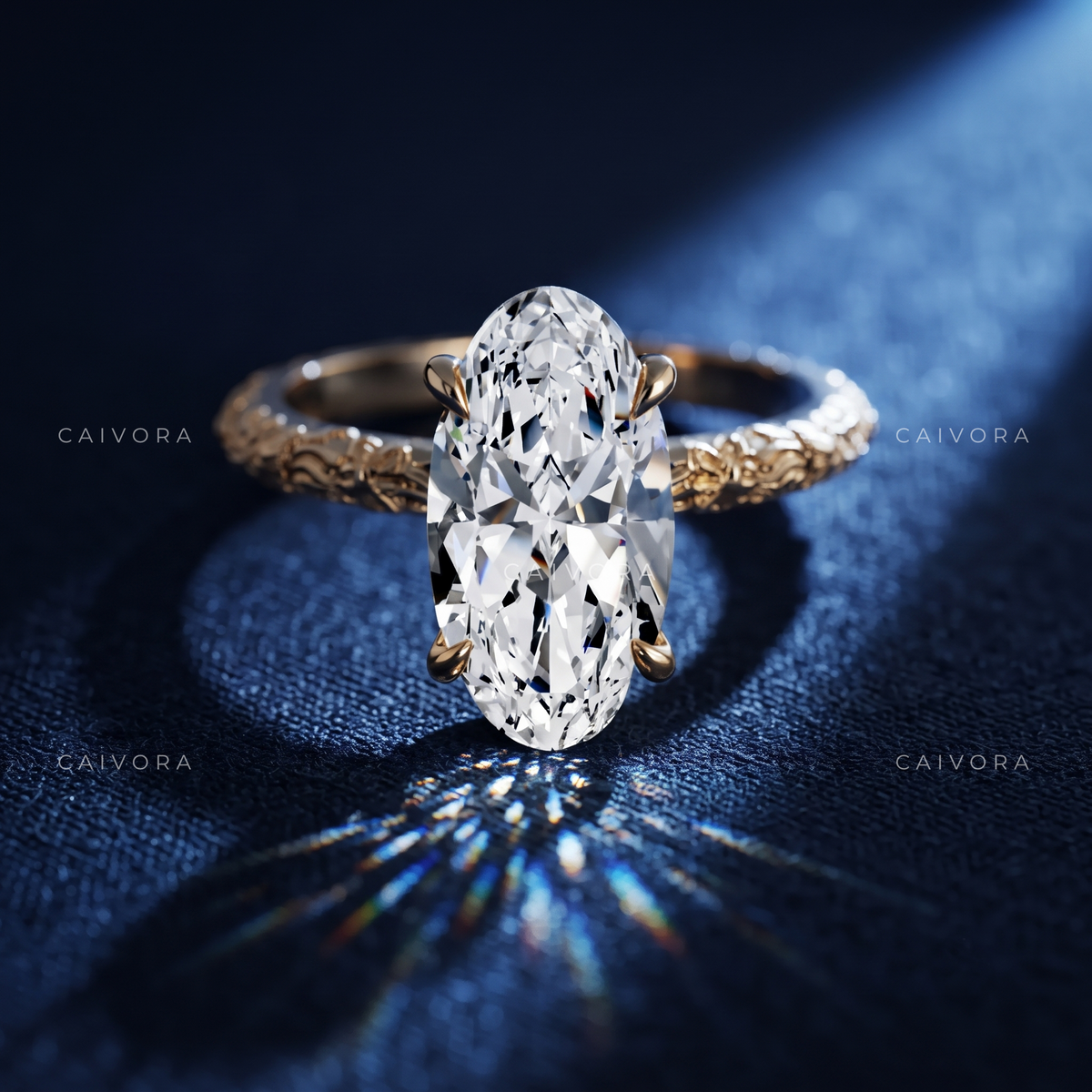 Moval Cut Artisanal Floral Solitaire Engagement Ring