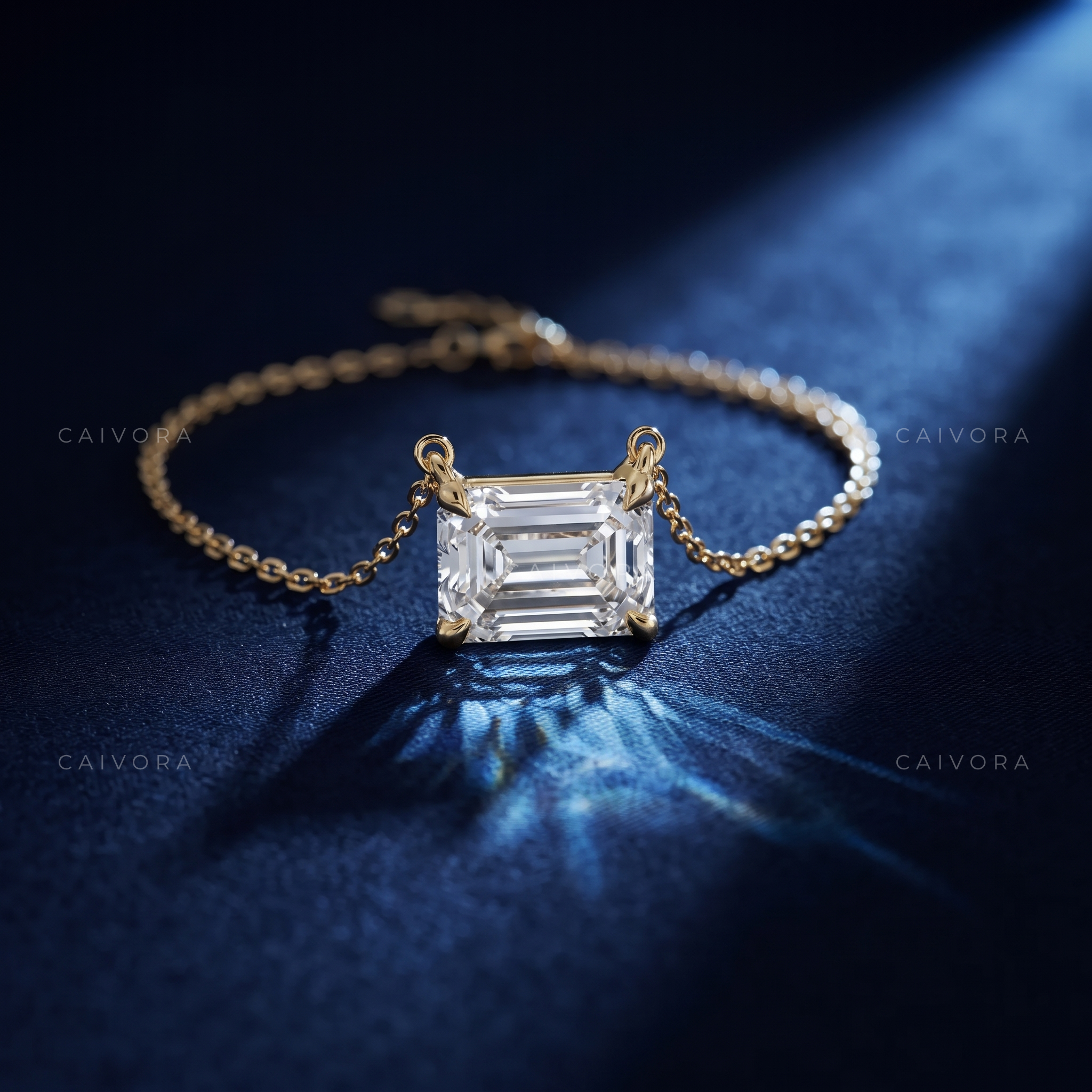 Emerald Cut East-West Lab-Grown Diamond Solitaire Pendant Necklace