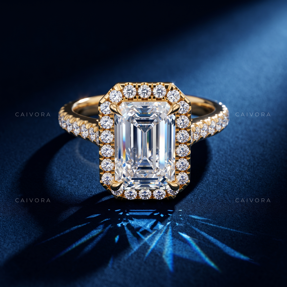 Vintage Halo Engagement Ring with Emerald Diamond & Pavé Accents