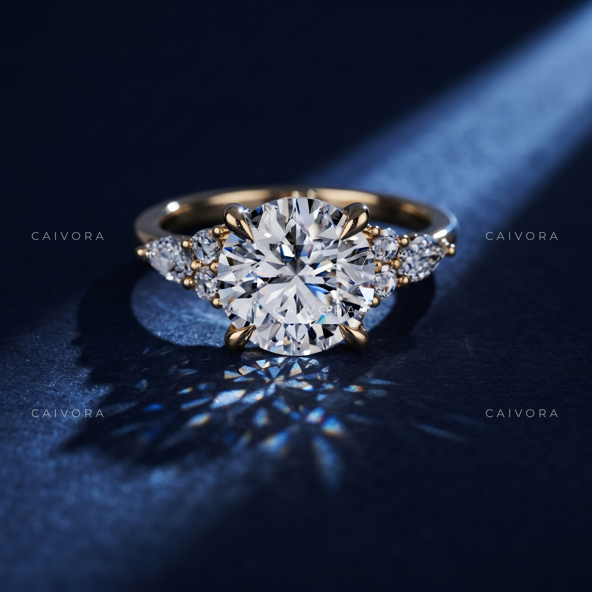 Distinctive Triana Engagement Ring with a Round Cut Center Diamond