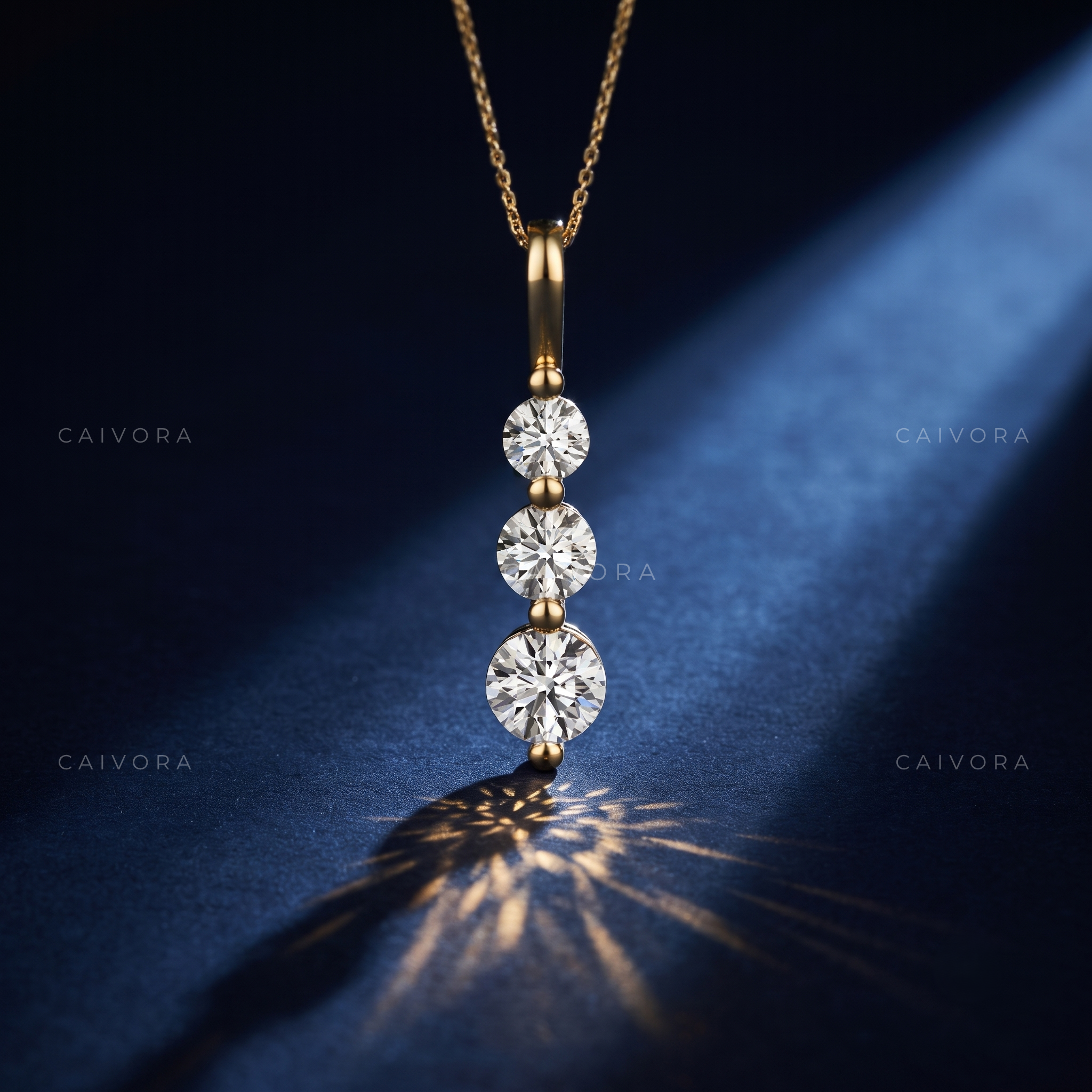 Three Stone Lab-Grown Diamond Past Present Future Pendant Necklace