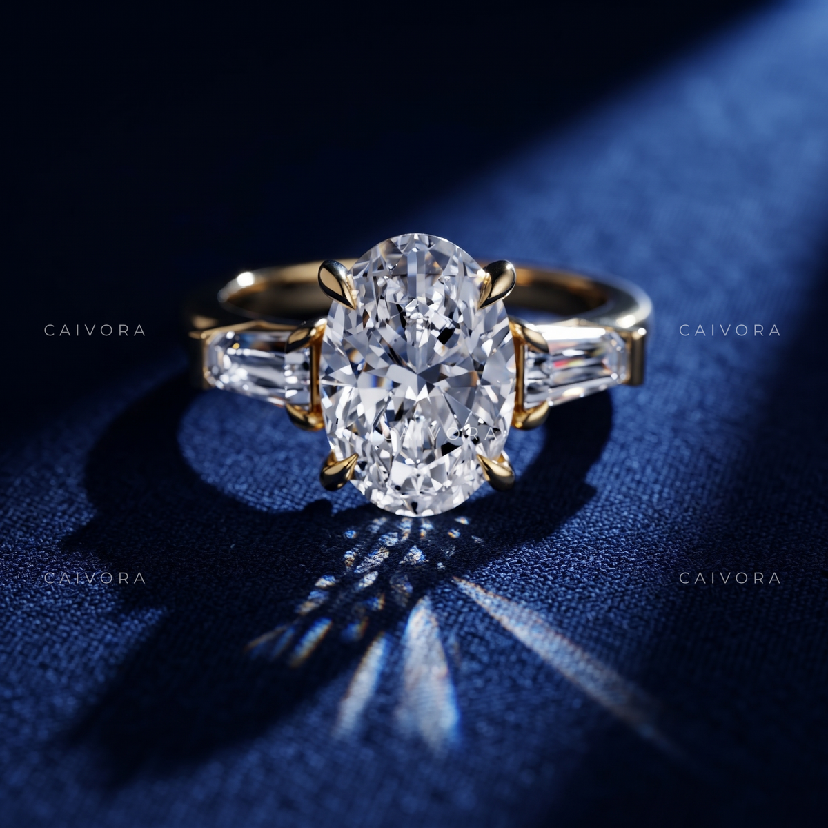 Elongated Brilliance in an Oval Cut Three Stone Setting