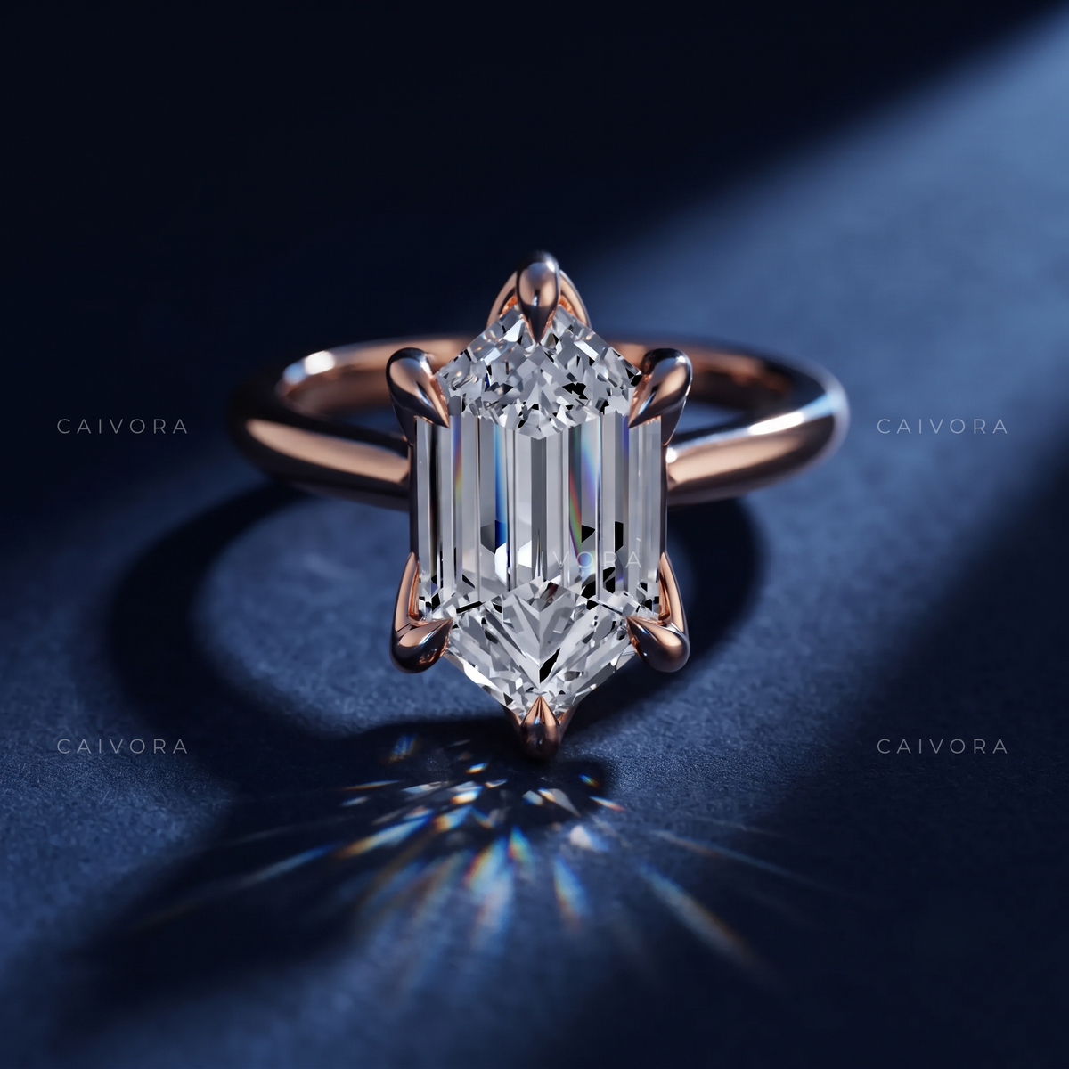 Hexagon Cut Hidden Halo Pavé Tulip Engagement Ring