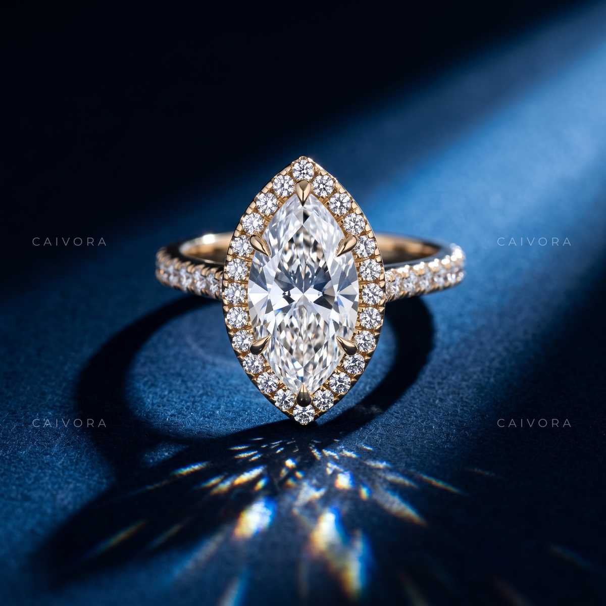 Sophisticated Halo Engagement Ring with Marquise Diamond & Pavé Accents