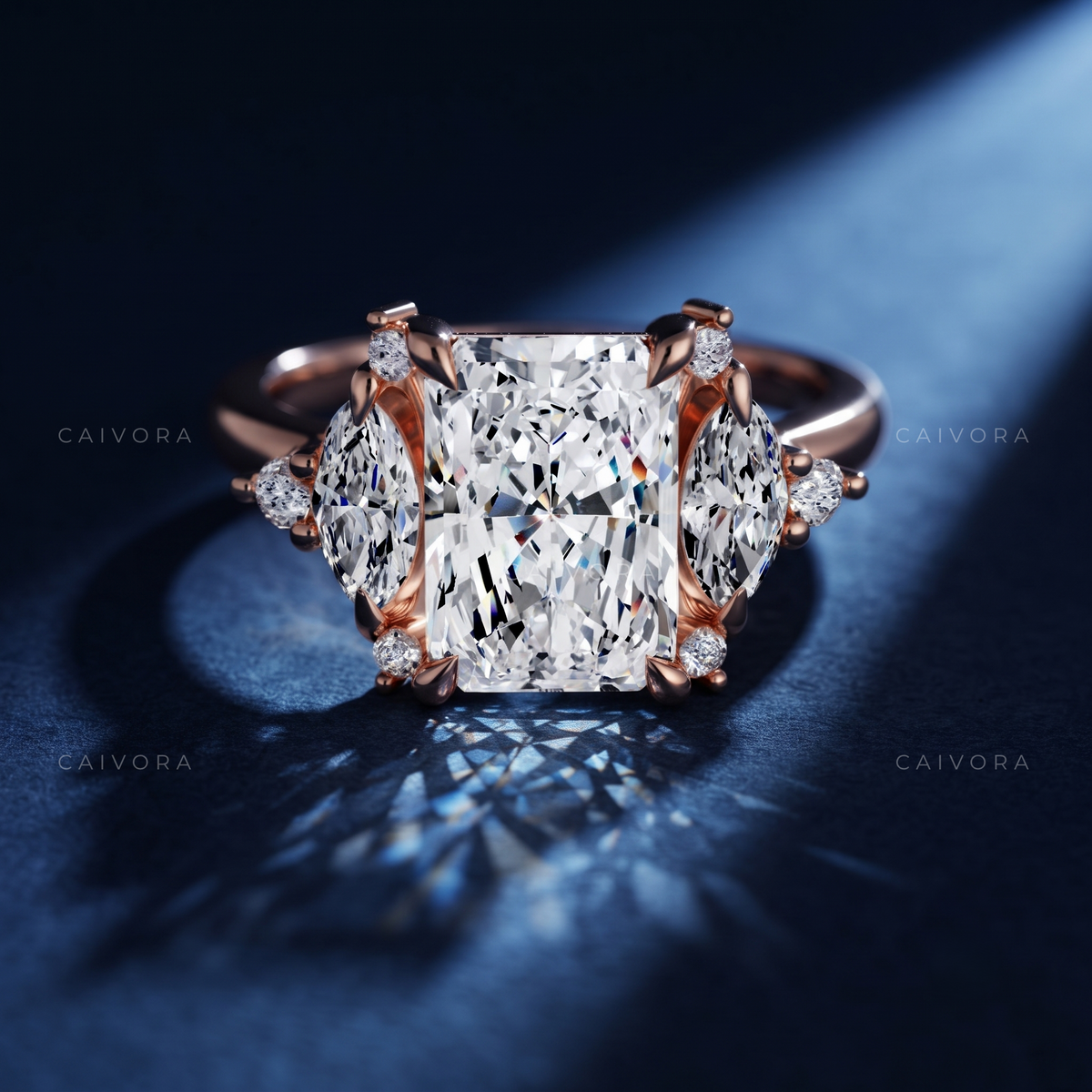Radiant Cut Diamond Elongated Engagement Ring with Claw Prongs