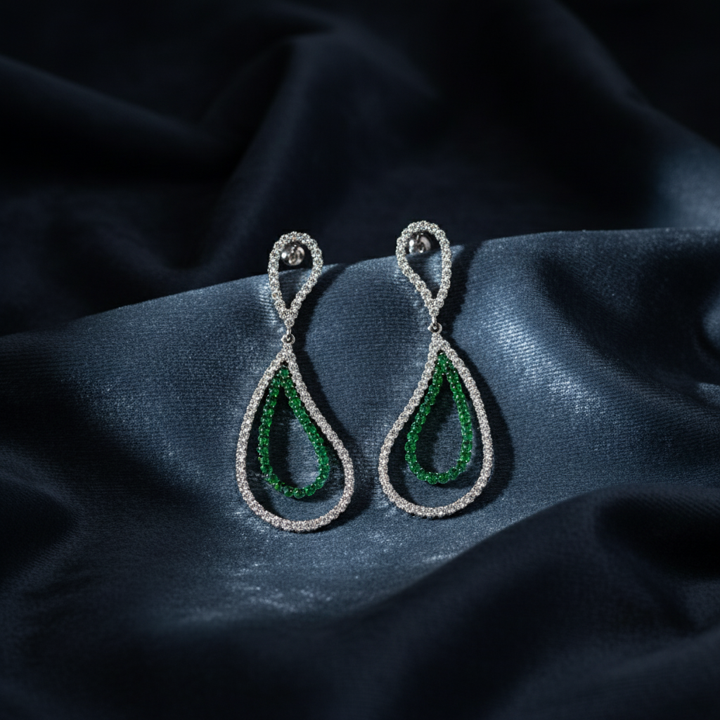 Stunning Teardrop Diamond and Emerald Earrings