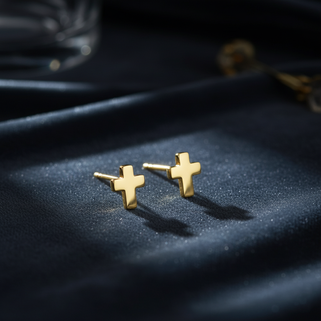 Classic Polished Cross Stud Earrings