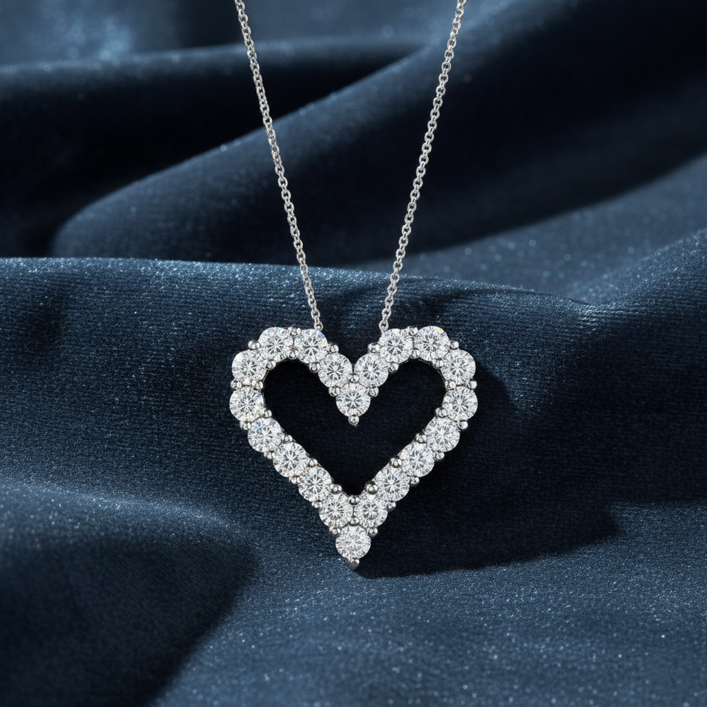 Alluring Heart Shaped Diamond Cluster Necklace