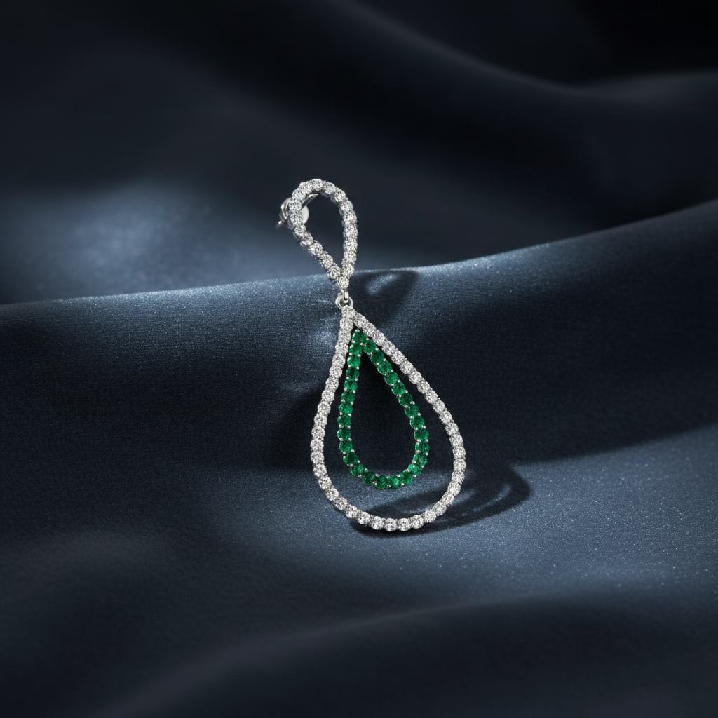 Stunning Teardrop Diamond and Emerald Earrings