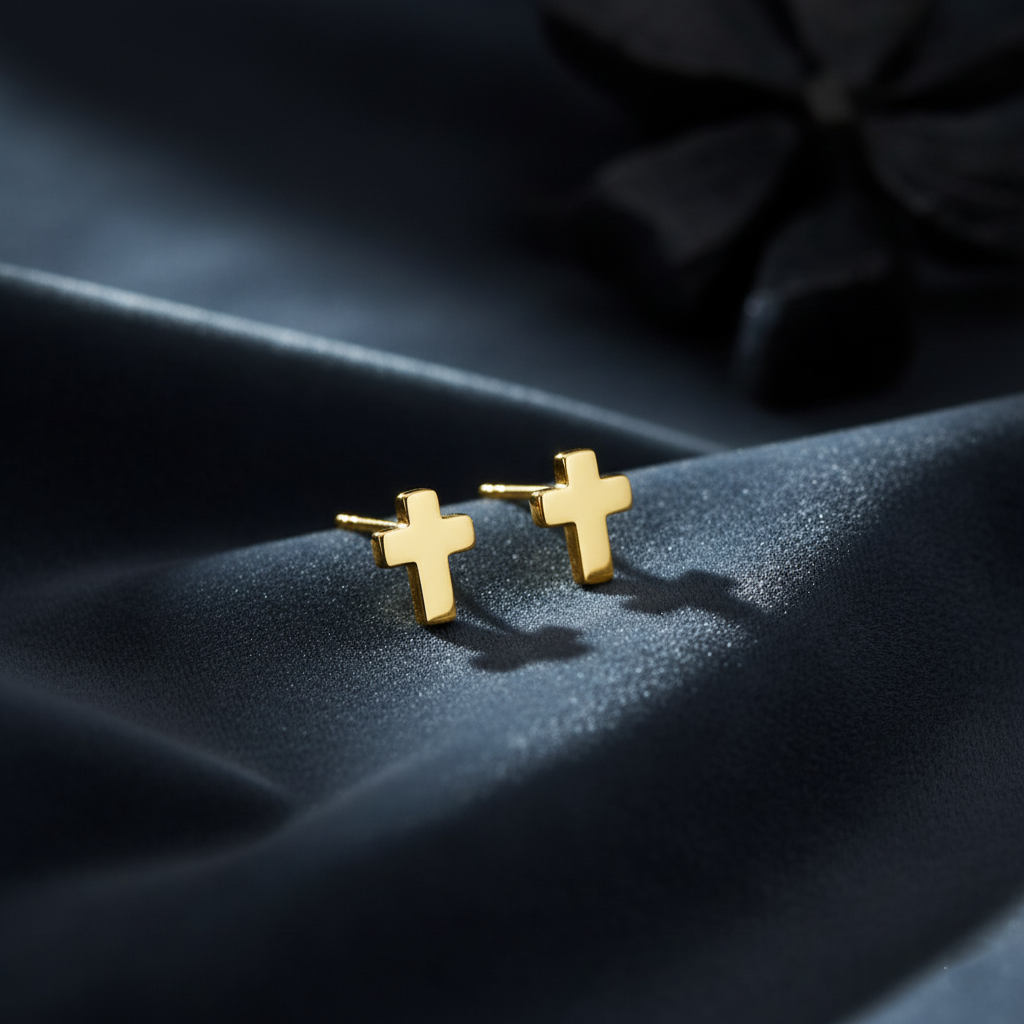 Classic Polished Cross Stud Earrings