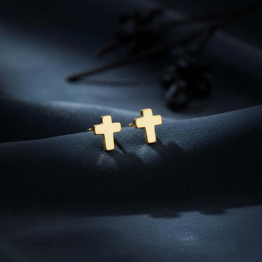 Classic Polished Cross Stud Earrings