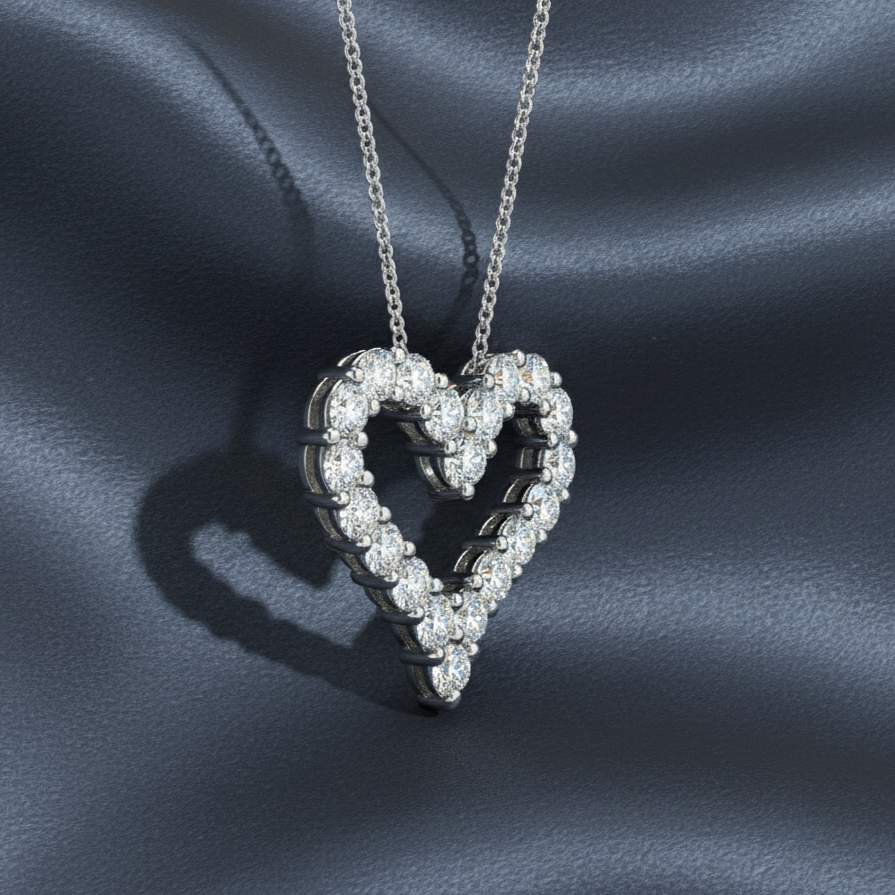 Alluring Heart Shaped Diamond Cluster Necklace