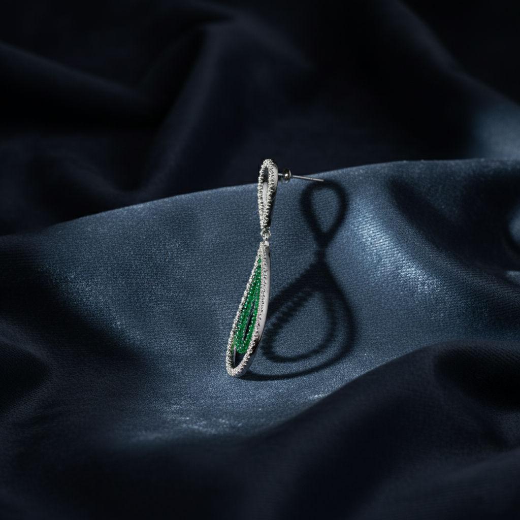 Stunning Teardrop Diamond and Emerald Earrings