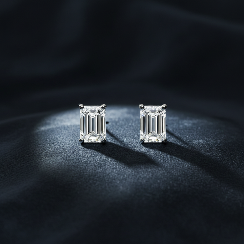 Timeless Emerald Cut Diamond Stud Earrings