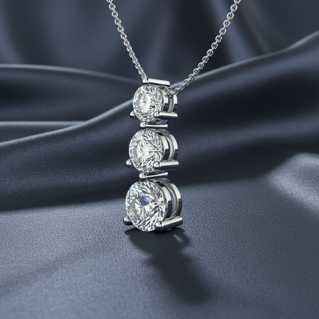 Three Stone Graduated Diamond Pendant Necklace