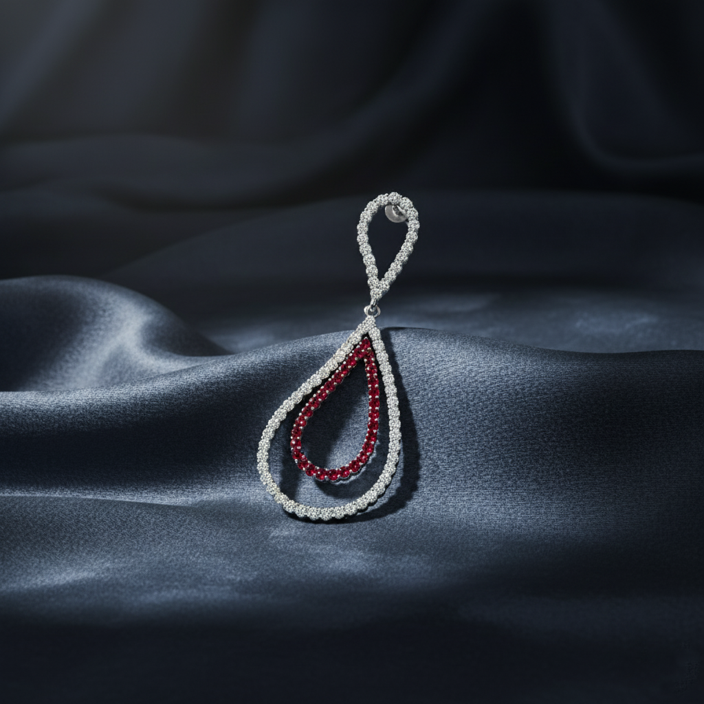 Luxury Ruby and Diamond Curved Dangle Earrings