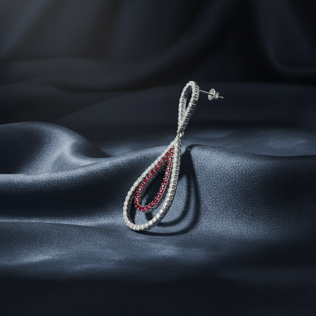 Luxury Ruby and Diamond Curved Dangle Earrings