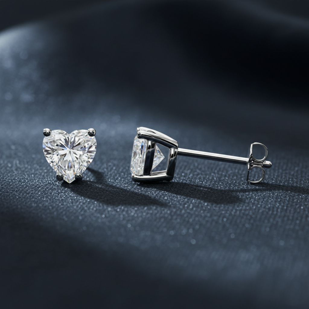 Romantic Heart Cut Diamond Stud Earrings