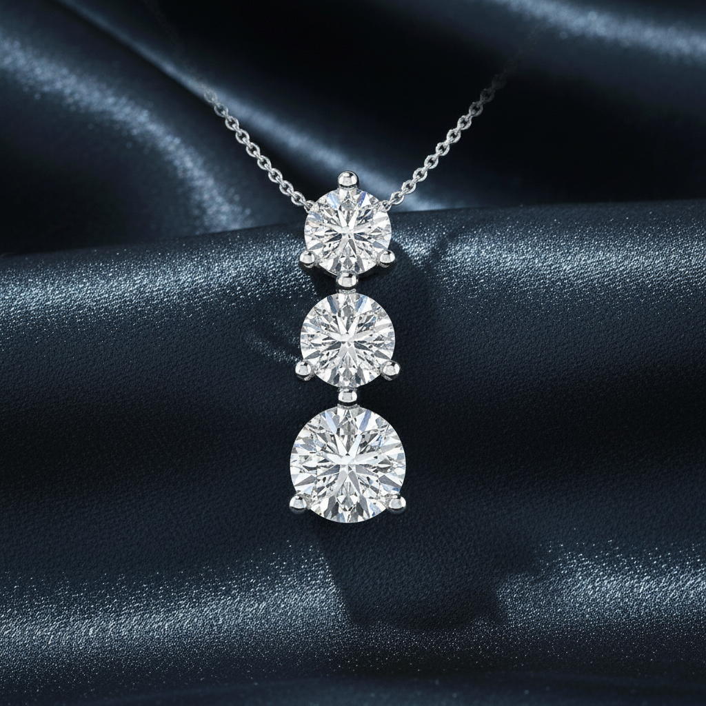 Three Stone Graduated Diamond Pendant Necklace