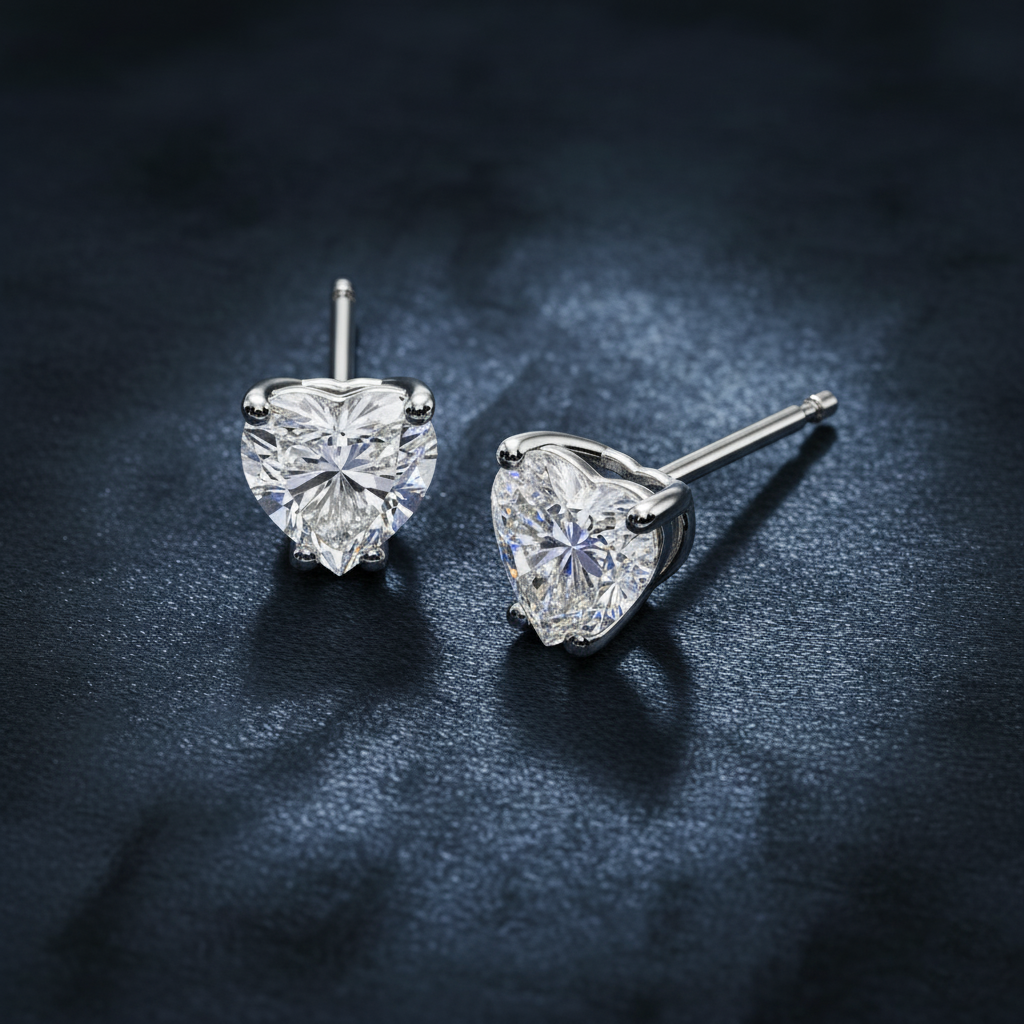 Romantic Heart Cut Diamond Stud Earrings