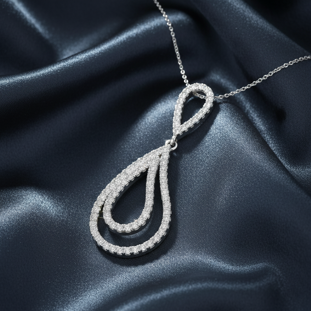 Wavy Double Teardrop Diamond Dangle Pendant