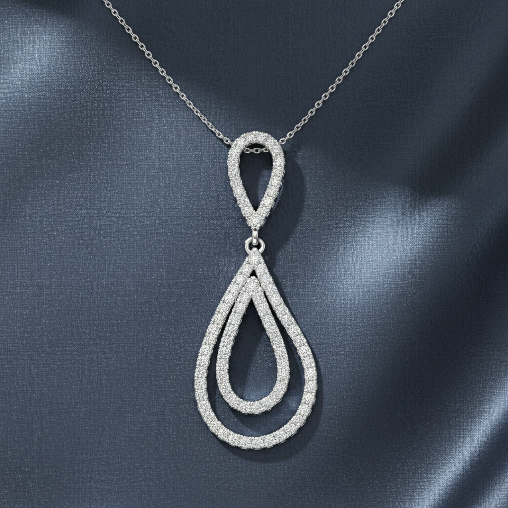 Wavy Double Teardrop Diamond Dangle Pendant