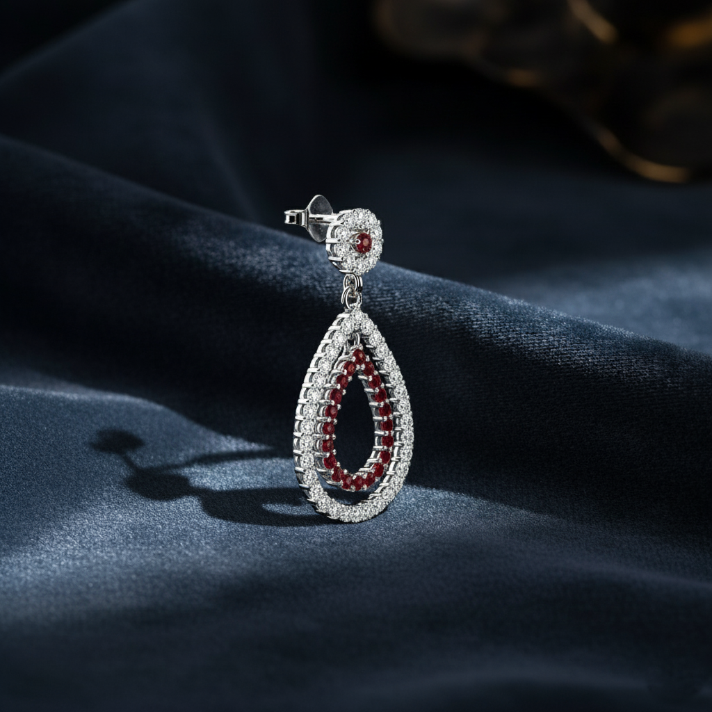Exquisite Teardrop Diamond and Ruby Earrings