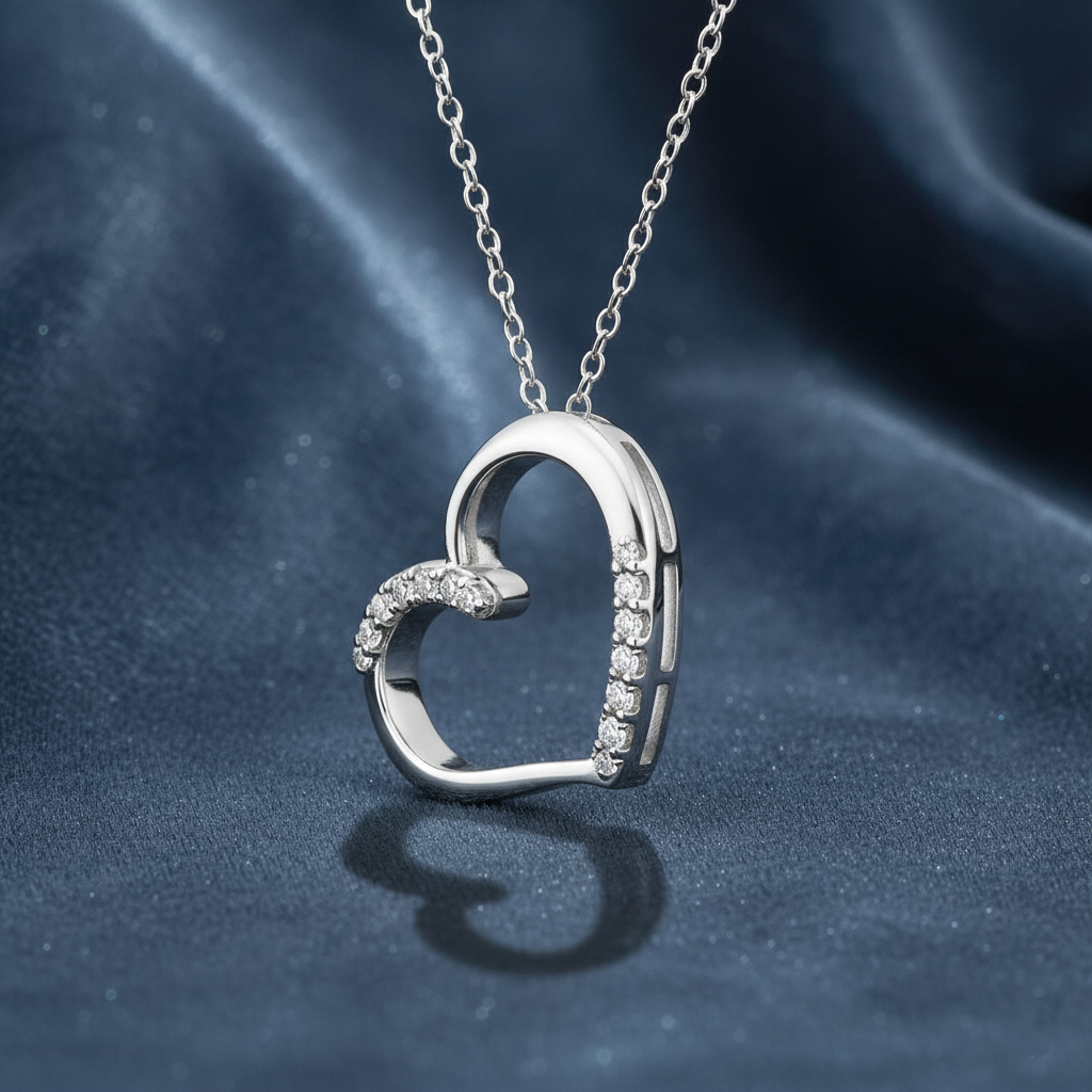 Sparkling White Gold Statement Heart Necklace