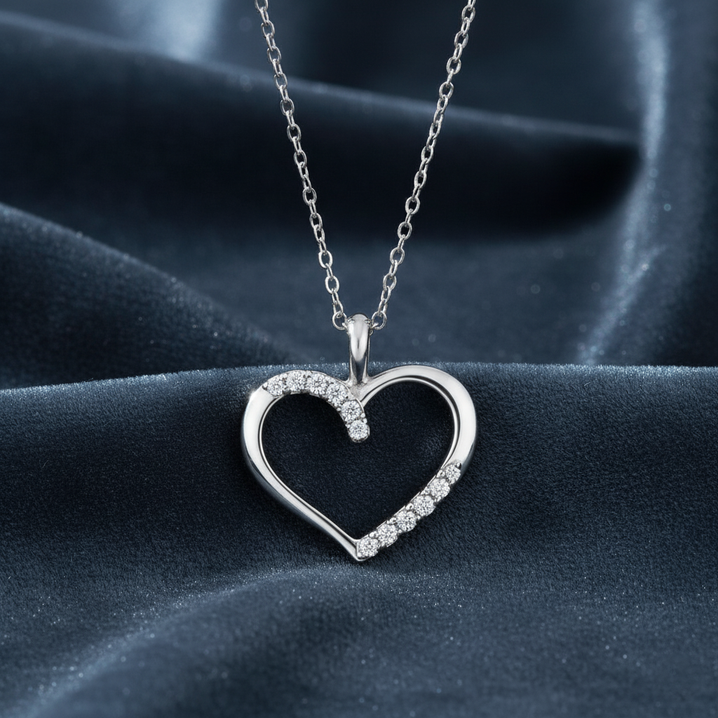 Sparkling White Gold Statement Heart Necklace