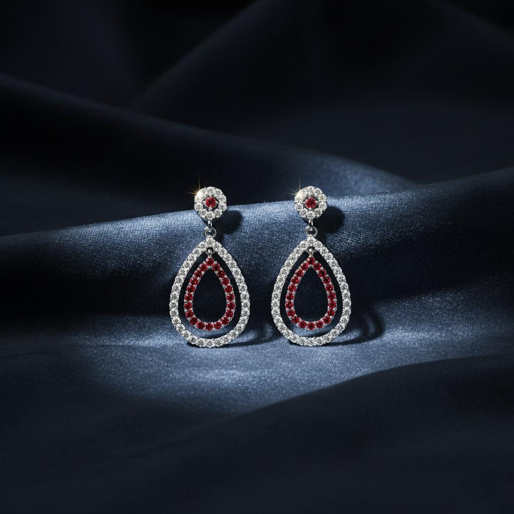 Exquisite Teardrop Diamond and Ruby Earrings