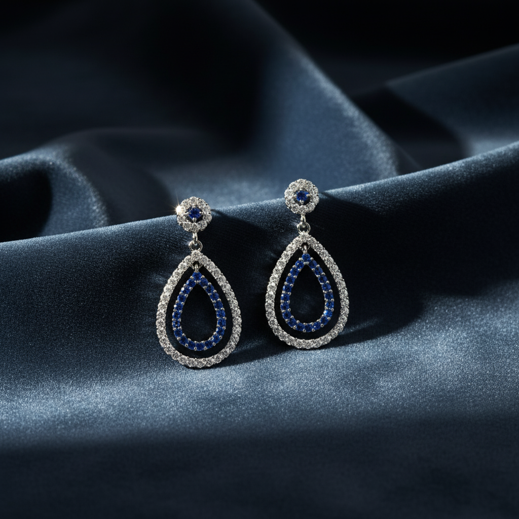 Elegant Deep Blue Statement Earrings