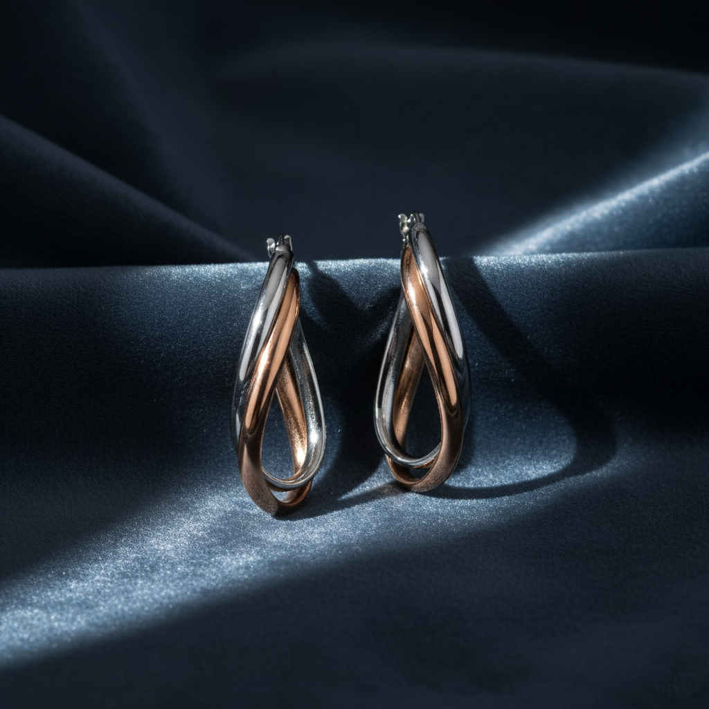 Striking Two-Tone Twisted Hoop Earrings