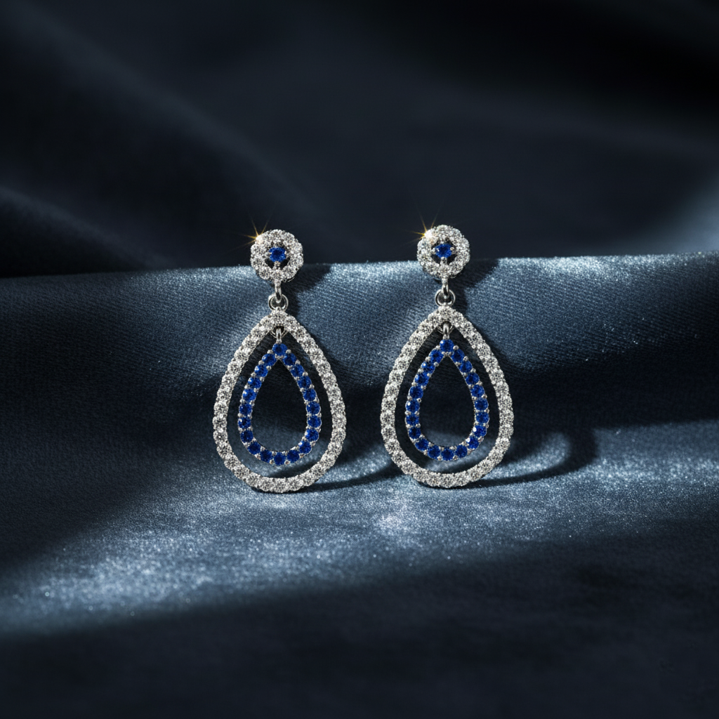 Elegant Deep Blue Statement Earrings