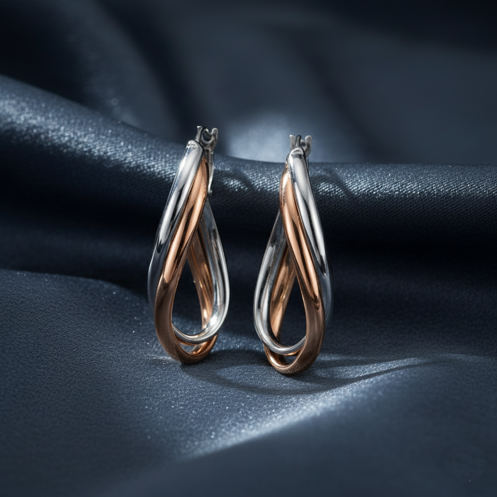 Striking Two-Tone Twisted Hoop Earrings