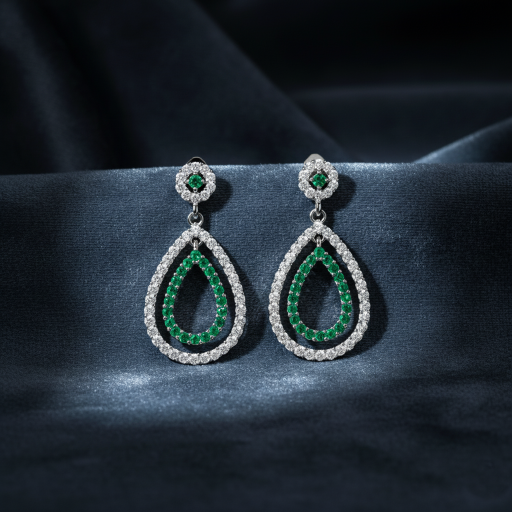 Luxurious Diamond and Emerald Drop Earrings