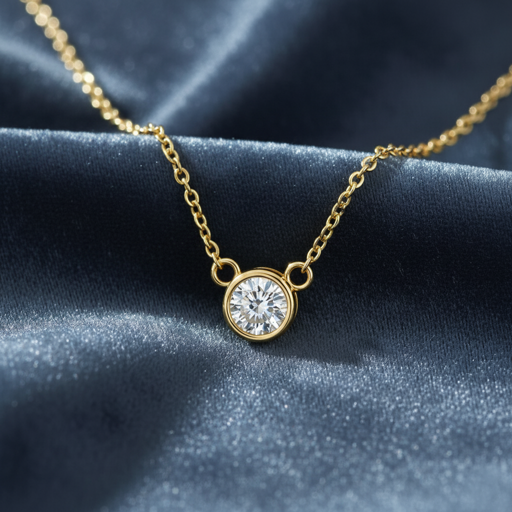 Alluring Bezel Set Diamond Solitaire Necklace