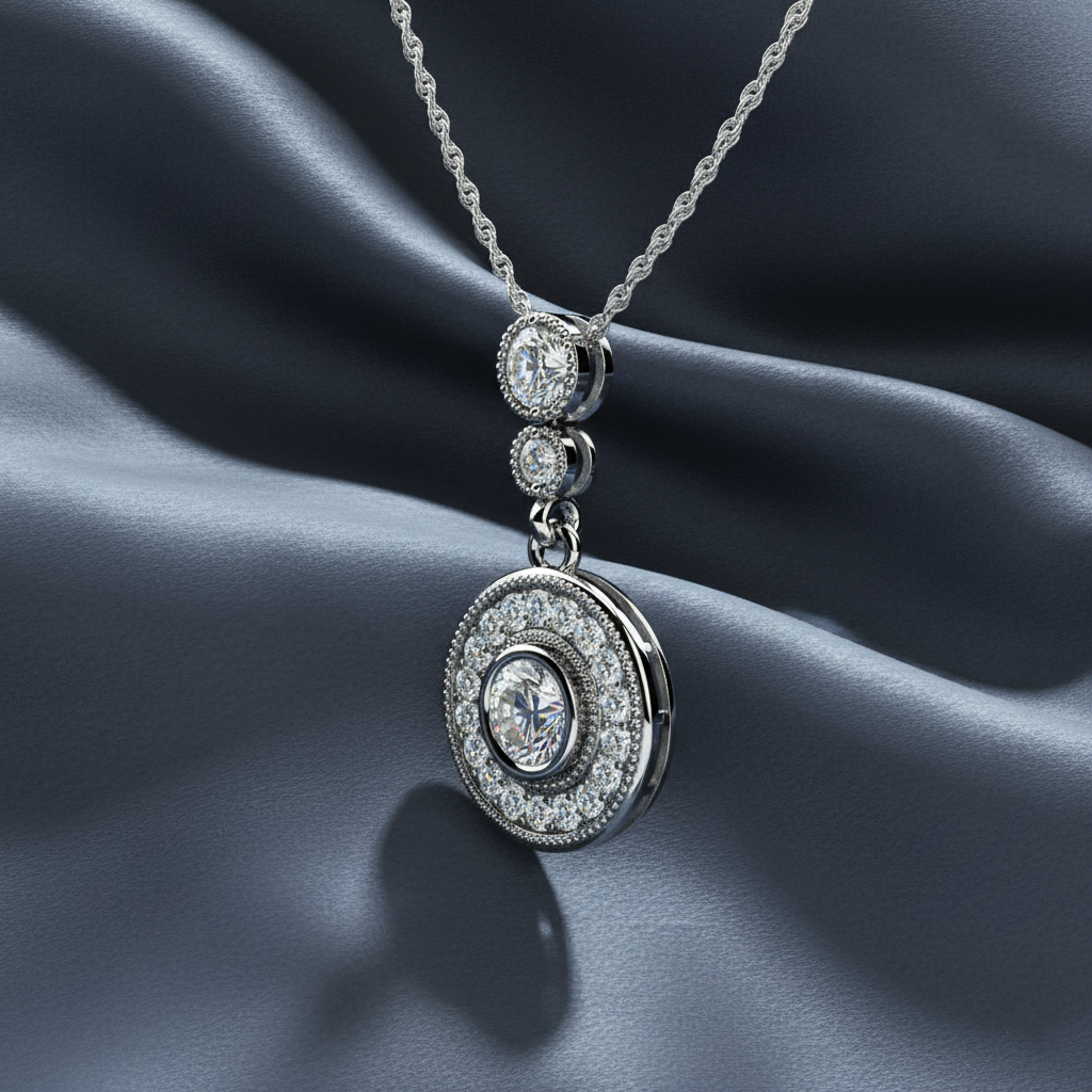 Antique Inspired Diamond Dangle Pendant Necklace