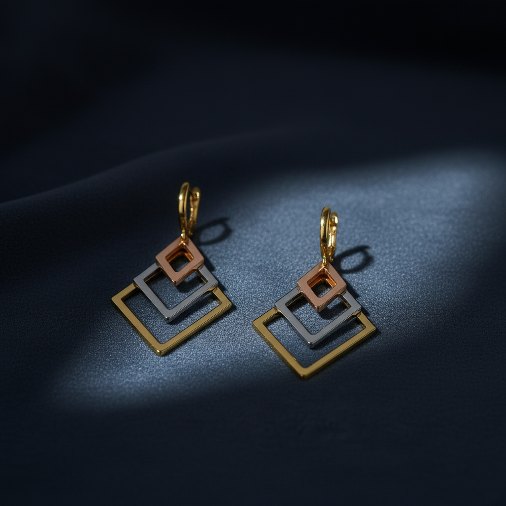 Modern Tri-Color Diamond Shape Hoops