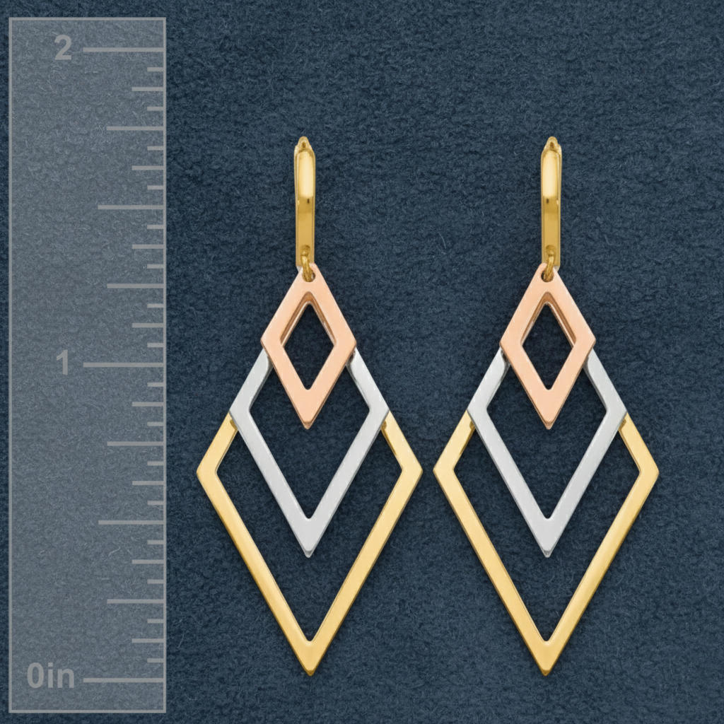 Modern Tri-Color Diamond Shape Hoops
