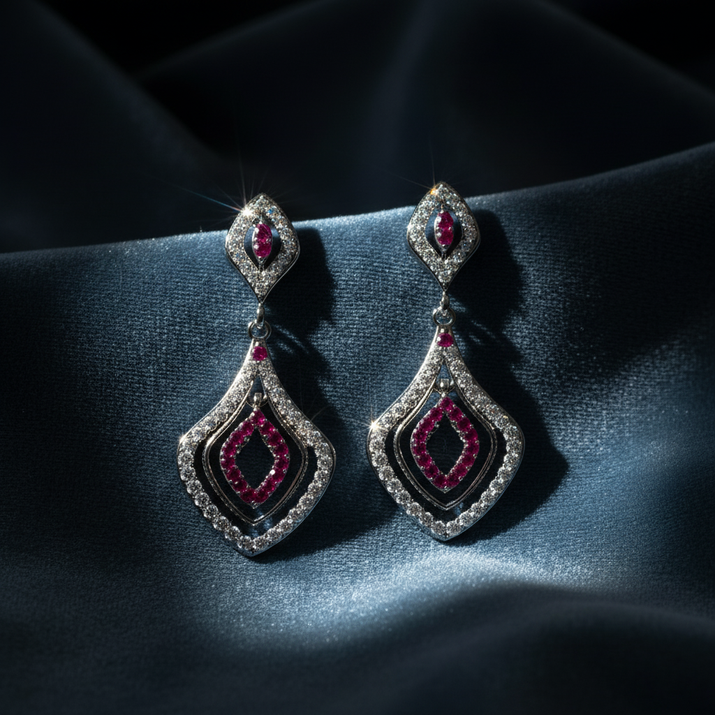 Vintage-Inspired Diamond and Ruby Dangle Earrings