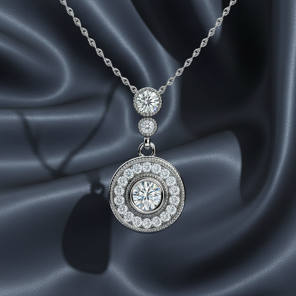 Antique Inspired Diamond Dangle Pendant Necklace