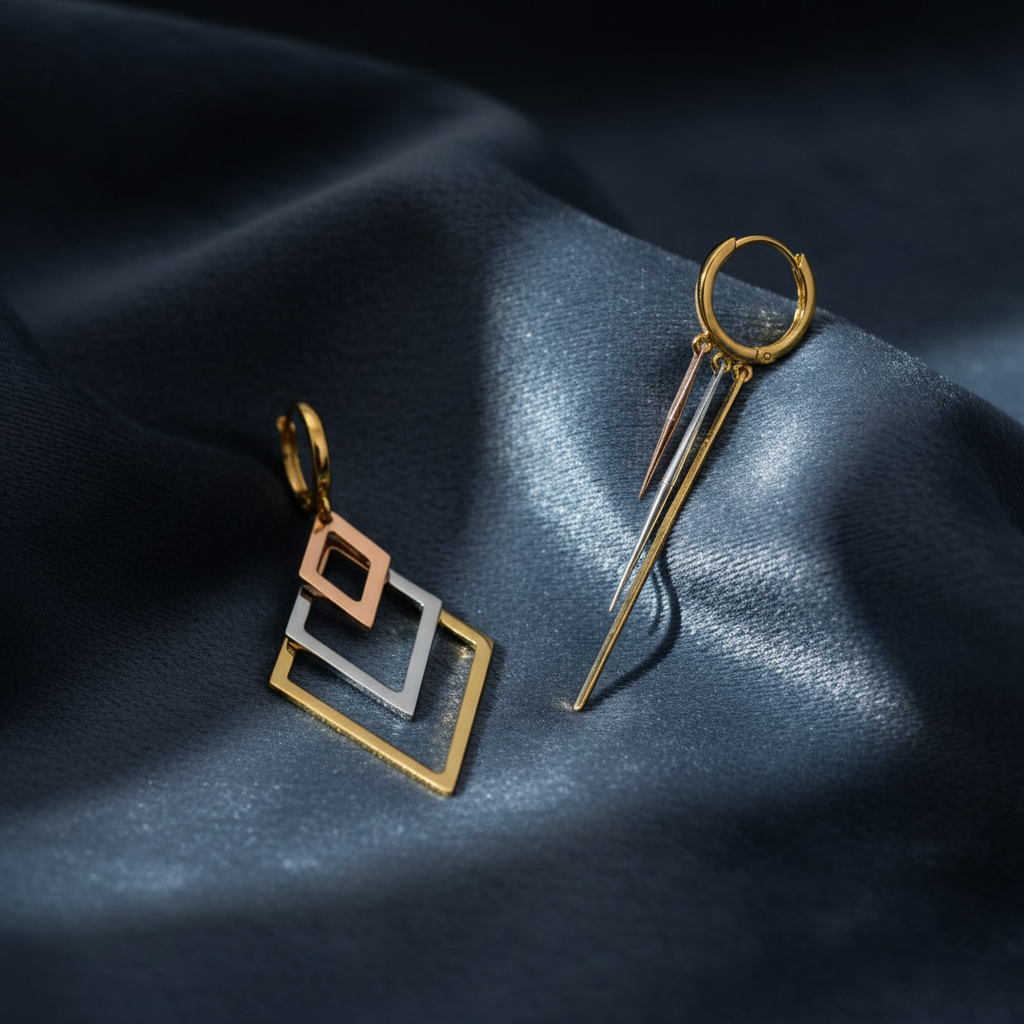 Modern Tri-Color Diamond Shape Hoops