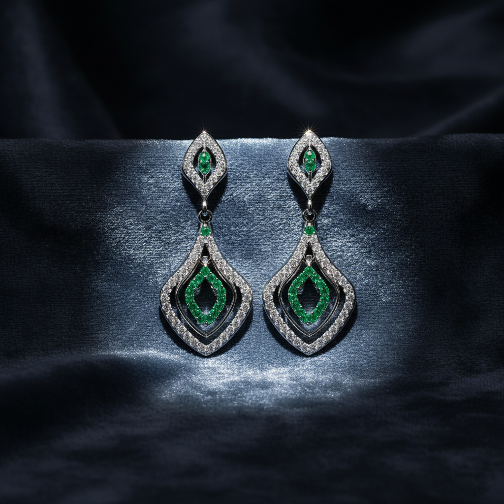 Luxurious Green Gemstone Drop Earrings