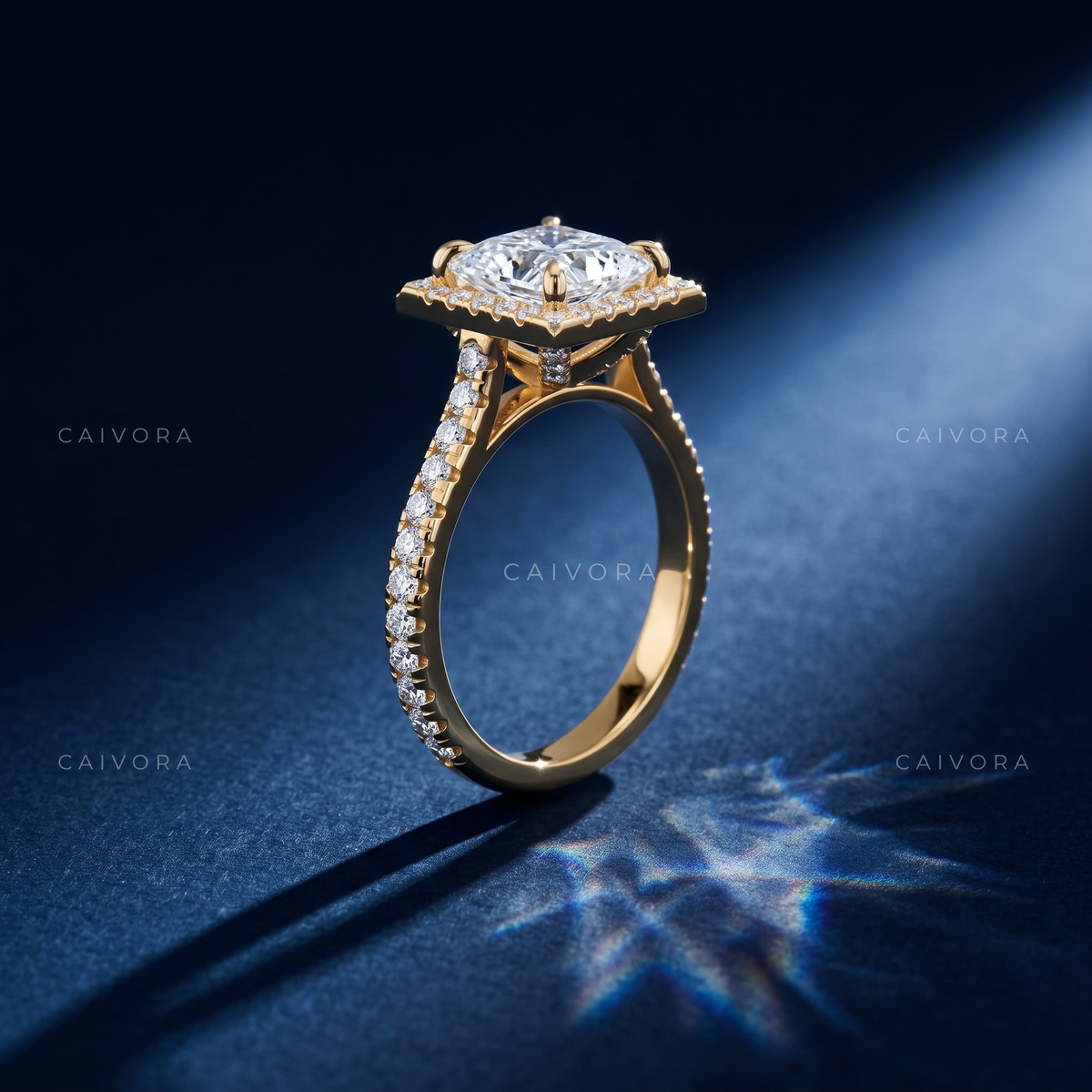 Modern Halo Engagement Ring with Princess Diamond & Pavé Accents