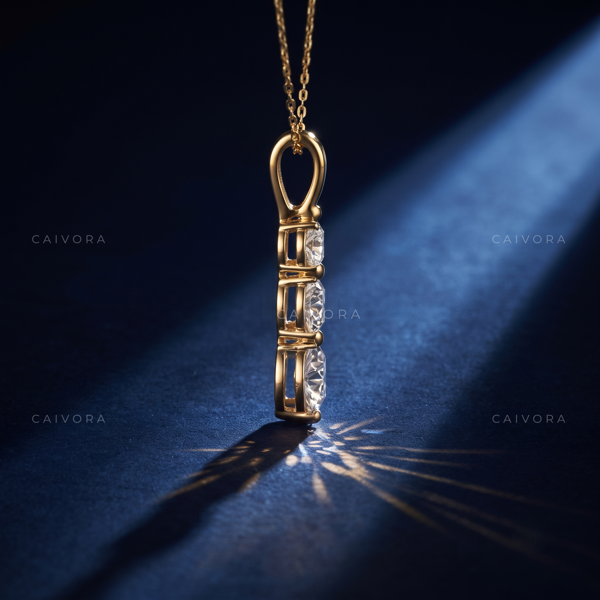 Three Stone Lab-Grown Diamond Past Present Future Pendant Necklace