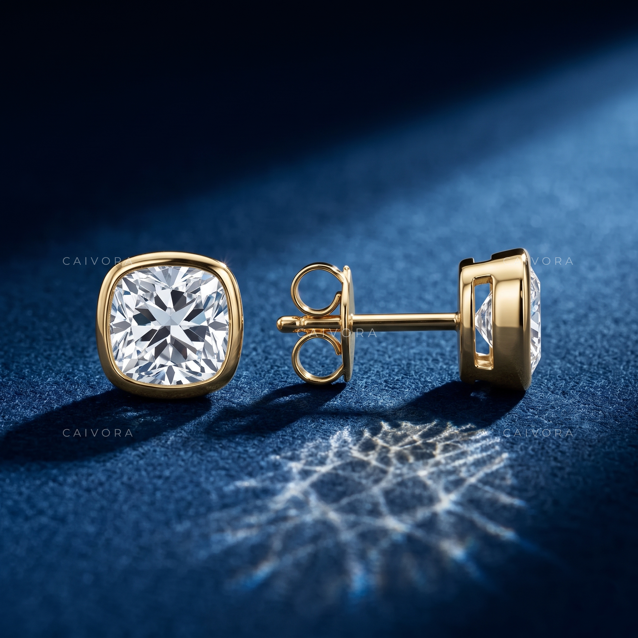 The Cushion Bezel Solitaire Stud Earrings