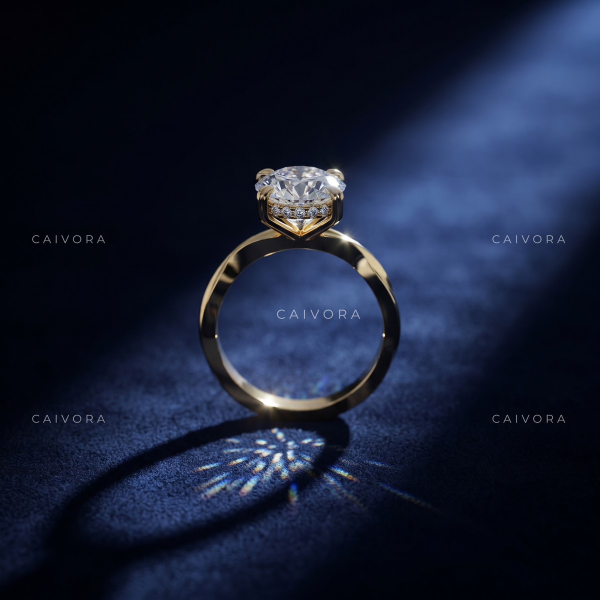 Round Cut Engagement Ring with a Hidden Halo and Solitaire Setting