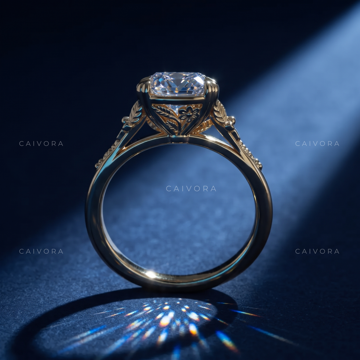 Amara Sculpted Diamond Ring Featuring a Cushion Cut Center